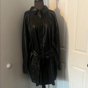 Faux Leather Shirt Dress